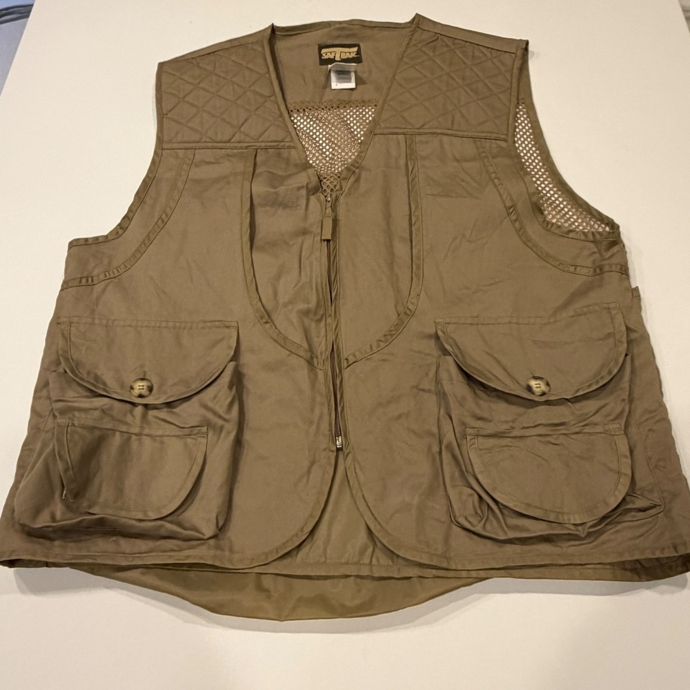 Saf-T-Bak Men XL Khaki Upland Bird Hunting Vest Game Bag Mesh Cargo